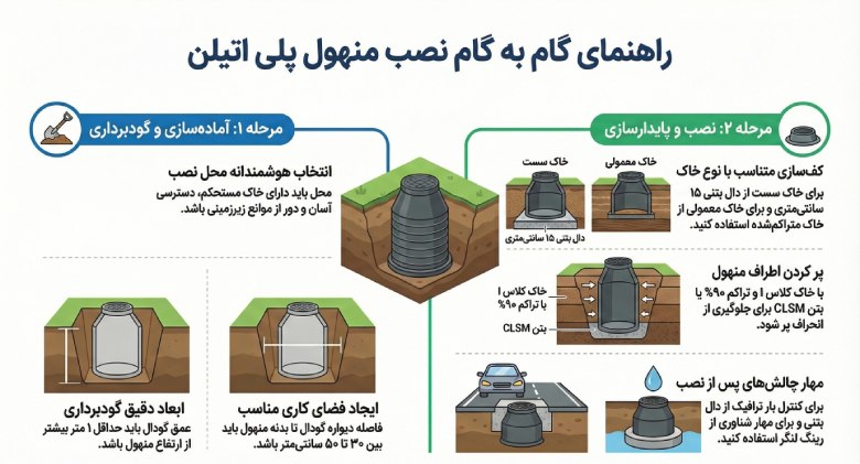 روش نصب منهول فاضلاب پلی اتیلن