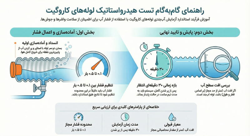 تست هیدرواستاتیک آب بندی لوله کاروگیت