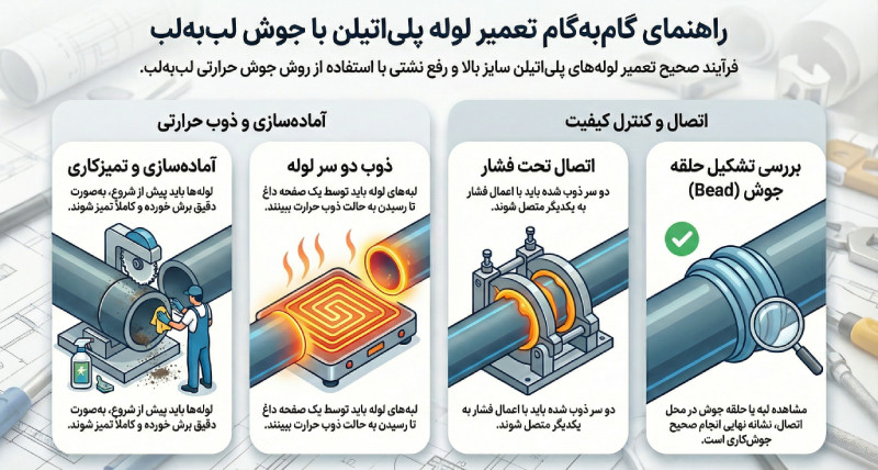 تعمیر لوله پلی اتیلن با جوش لب به لب