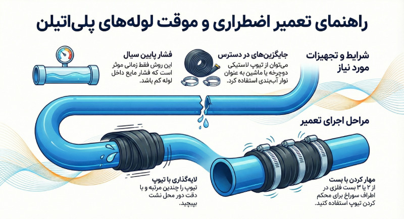 تعمیر لوله پلی اتیلن با تیوپ و بست فلزی
