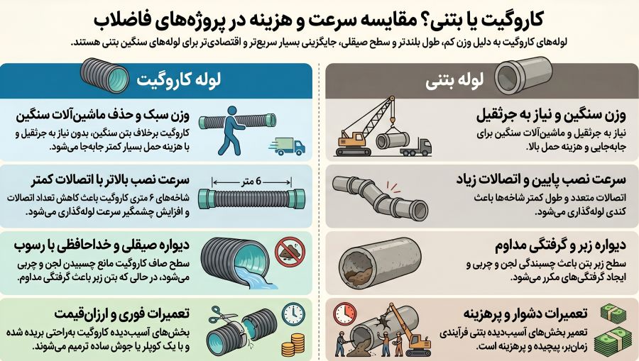 مقایسه لوله کاروگیت و بتنی از نظر نصب و نگهداری