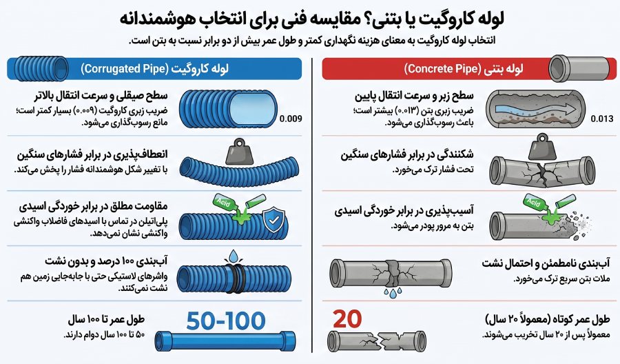 مقایسه فنی لوله کاروگیت و لوله بتنی