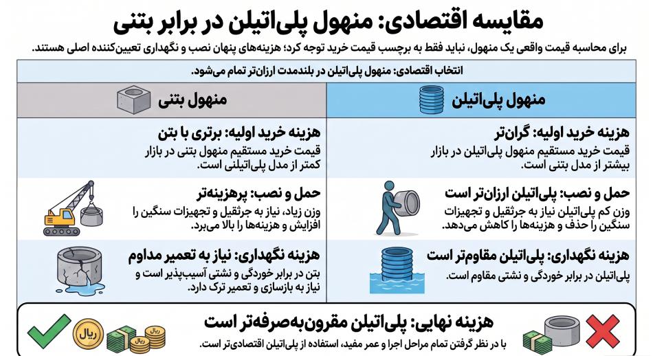 مقایسه هزینه خرید، نصب و نگهداری منهول پلی اتیلن و بتنی