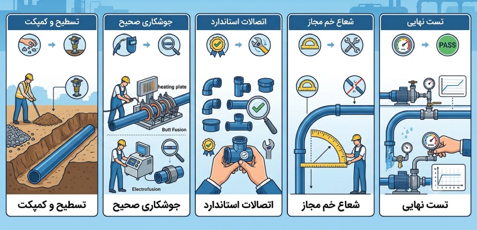 تاثیر شرایط نصب و اجرا بر عمر لوله پلی اتیلن